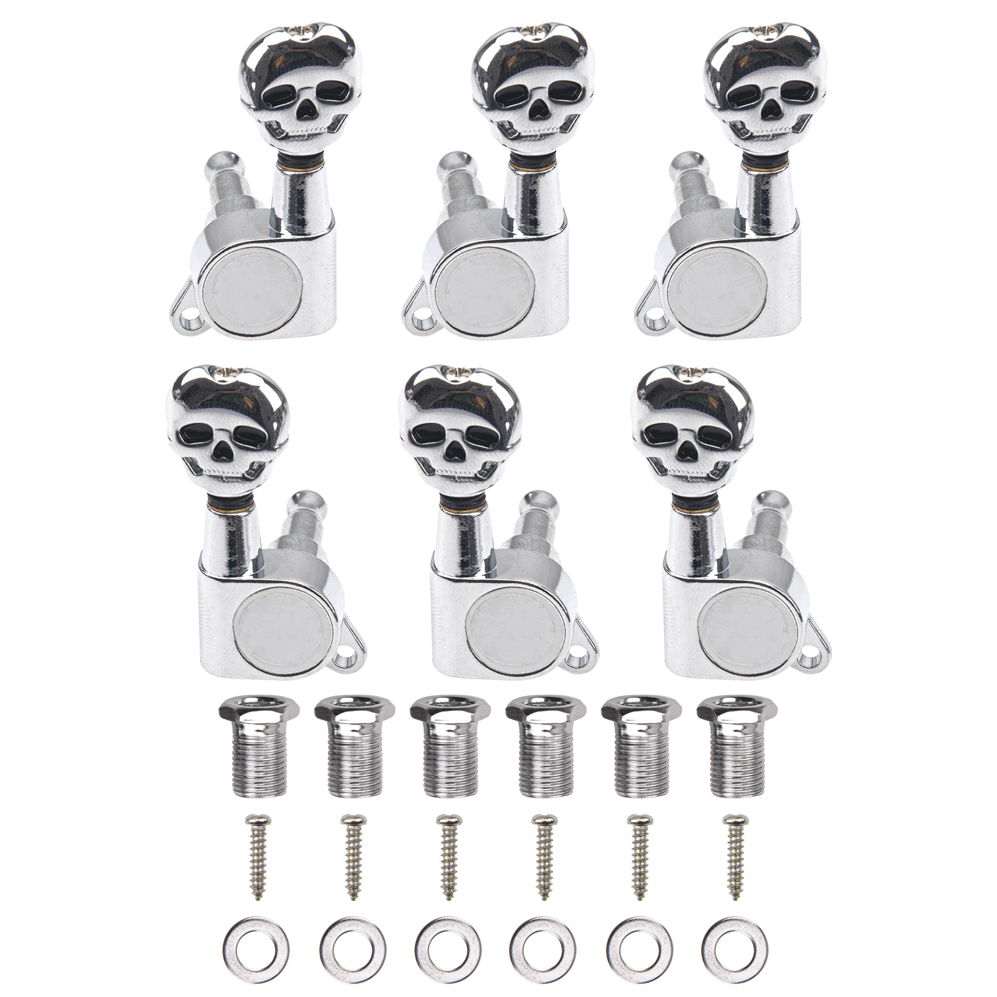 6Pcs Yootones 3L3R Skull Guitar Sealed-gear Tuning Pegs Machine Head Knobs Machine Head Tuners Compatible with Electric Guitar A